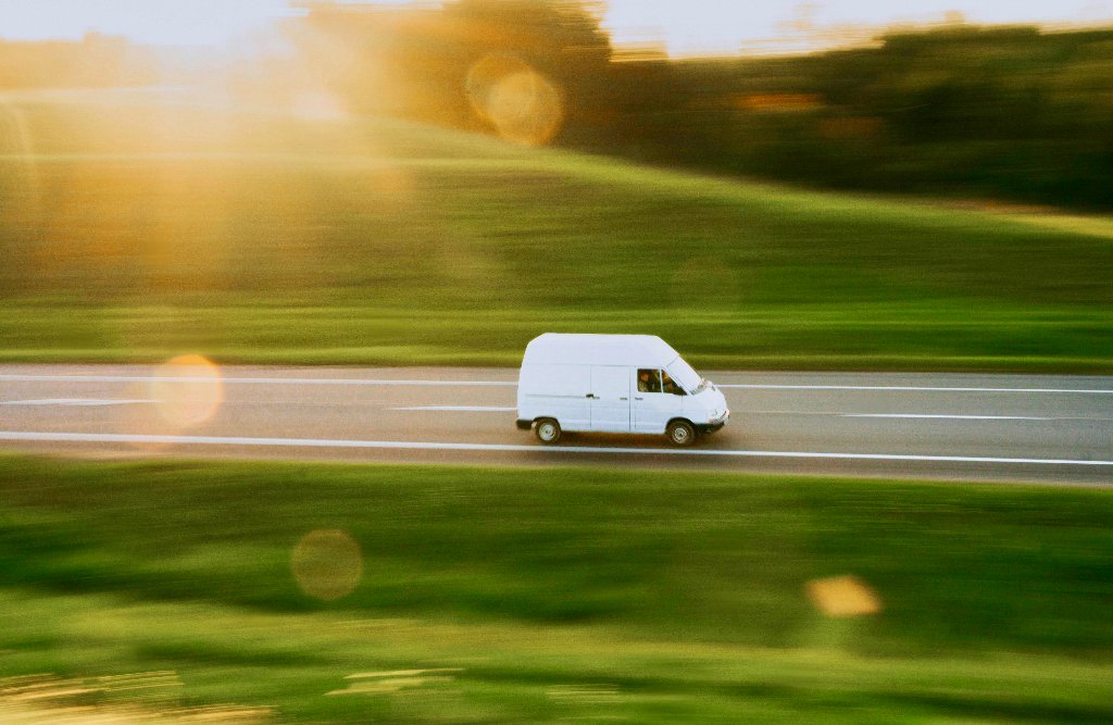 Delivery van on the road