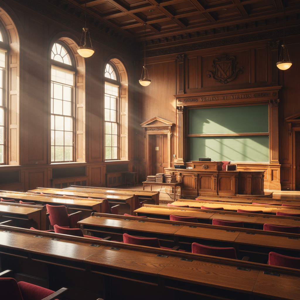 Penn university lecture hall with dramatic natural light