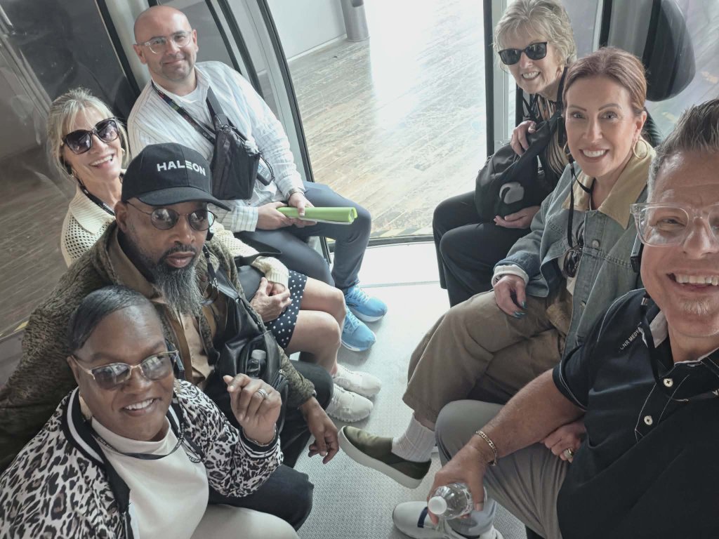 Group in the Santorini cable car