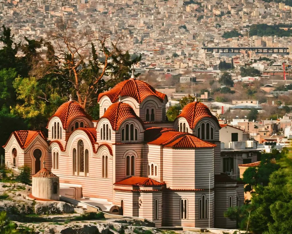Orthodox Church with red domes — Athens