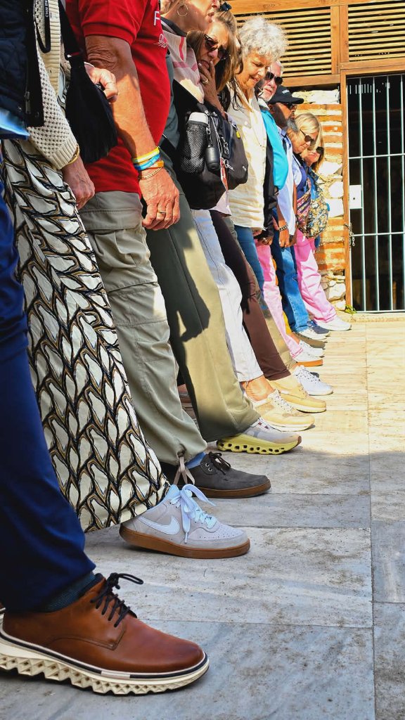 Group shoe lineup at the ancient site