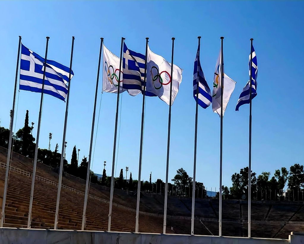 Olympic flags at the Panathenaic Stadium, Athens