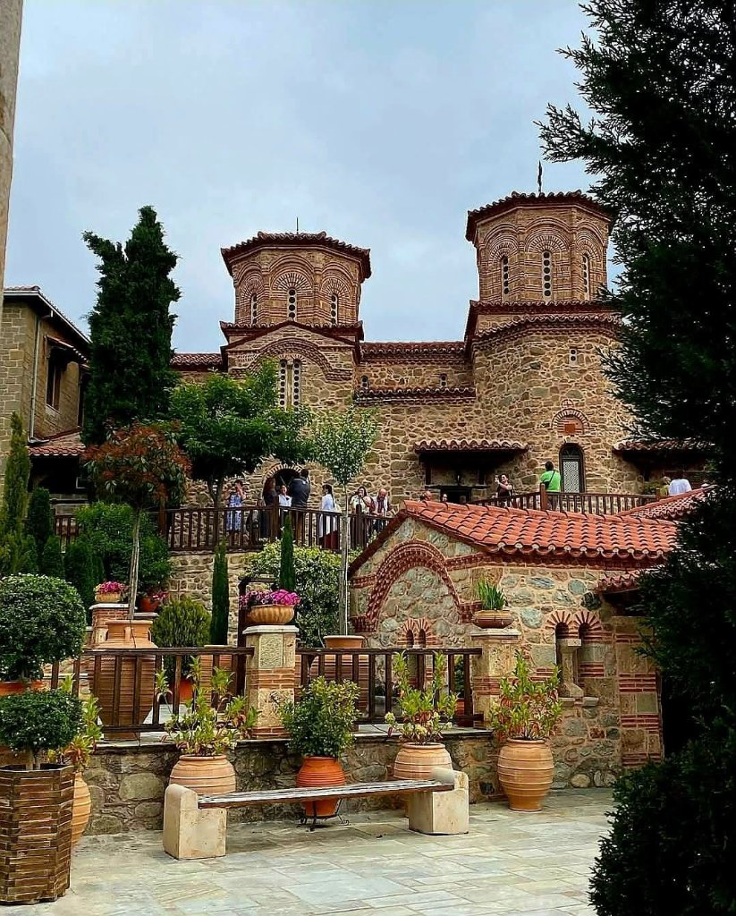 Meteora Monastery courtyard with terracotta domes
