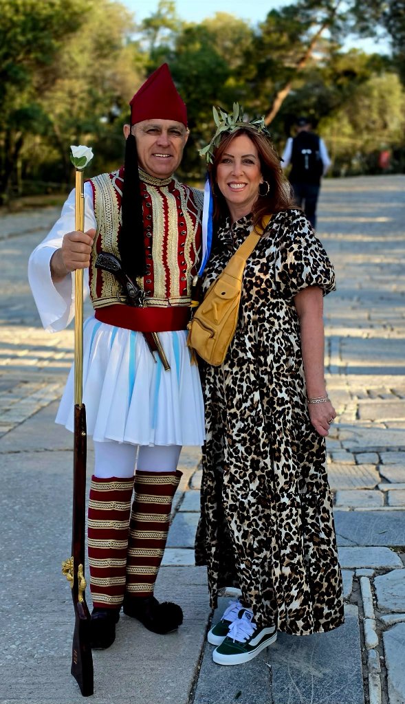 Posing with a Greek Evzone guard