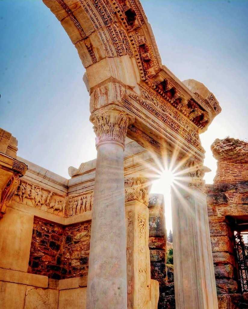 Temple of Hadrian — sunburst through columns, Ephesus