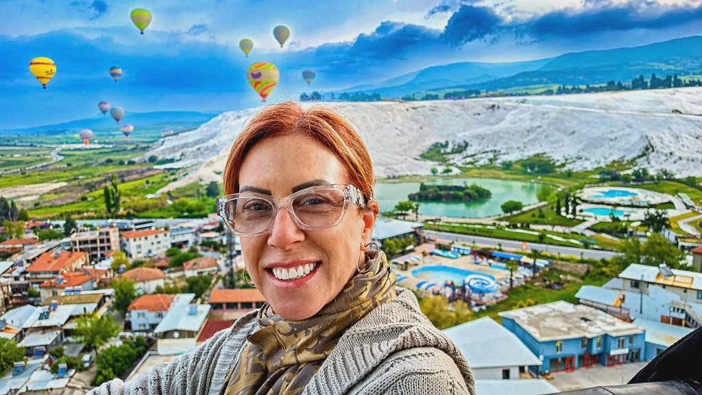 Selfie with balloons over Pamukkale terraces