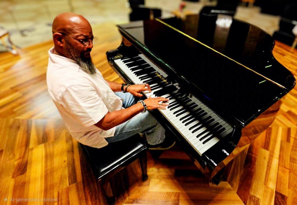 Playing the grand piano onboard the cruise ship