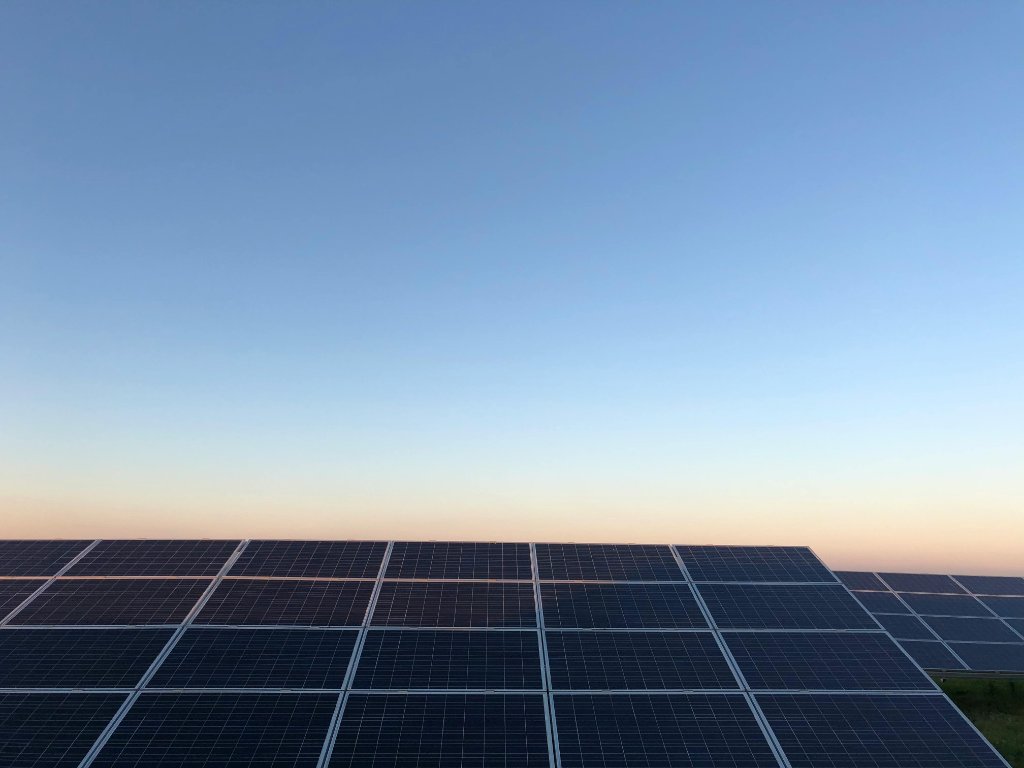 Solar panels at sunset