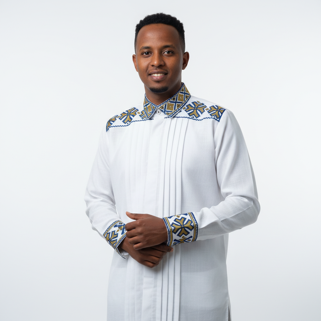 Men's Traditional Habesha Shirt – Embroidered Collar – Men's Traditional, Addis Ababa | TibebShop