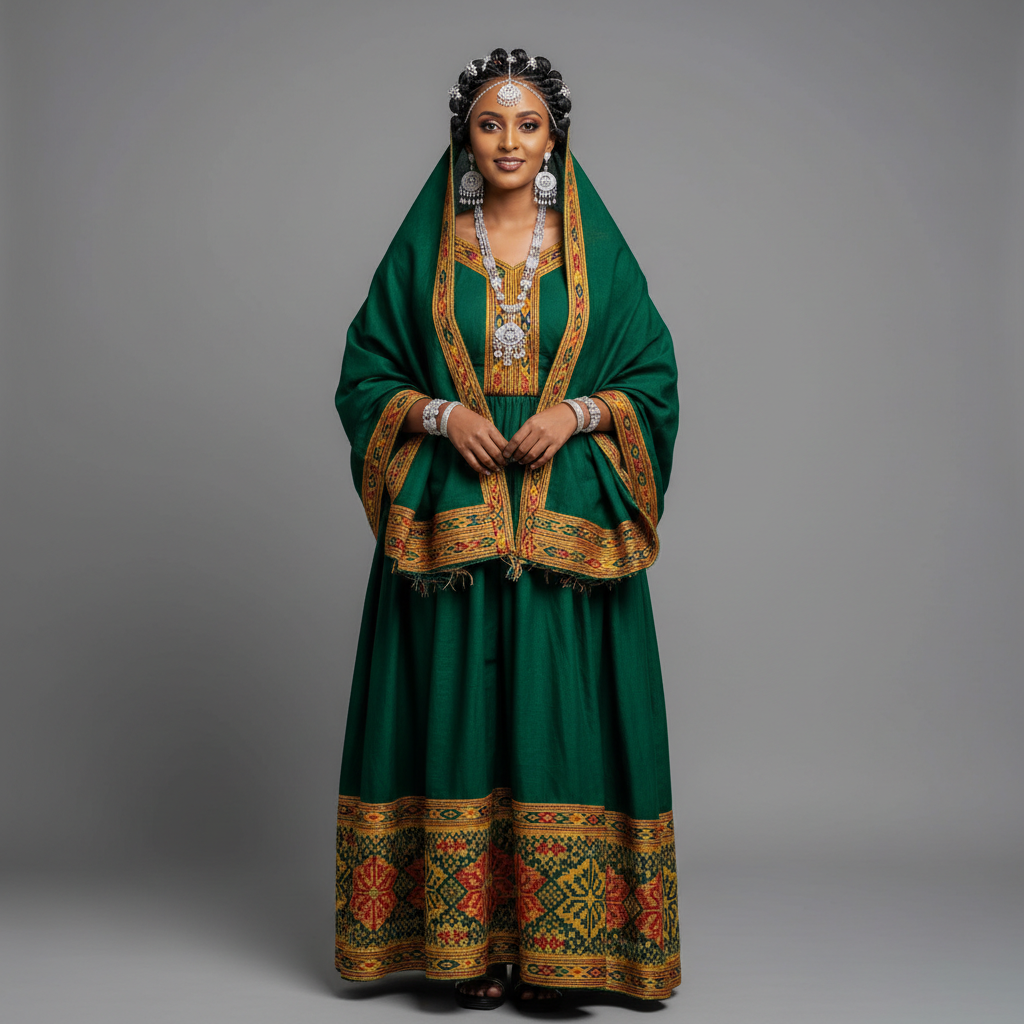 Addis Dark Green Habesha Kemis – Habesha Kemis, Gondar | TibebShop