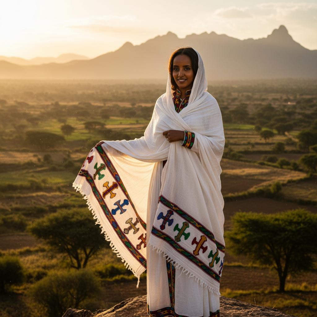 Traditional White Netela Shawl – Netela, Bahir Dar | TibebShop