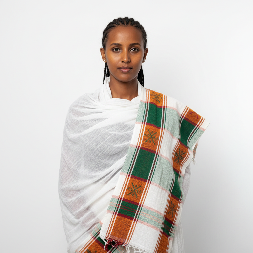 Ethiopian Netela Shawl – Colorful Tibeb Border – Netela, Gondar | TibebShop