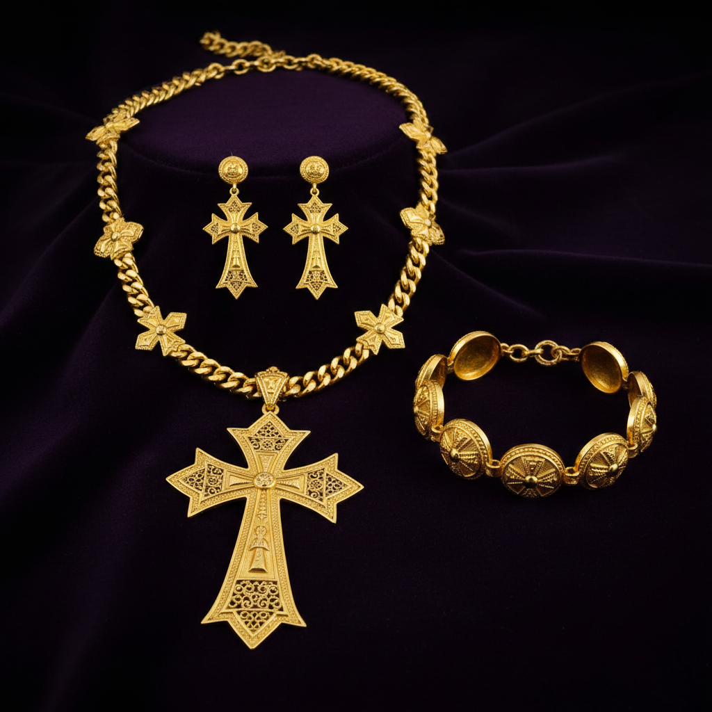 Golden Ethiopian Cross Jewelry Set – Accessories, Addis Ababa | TibebShop