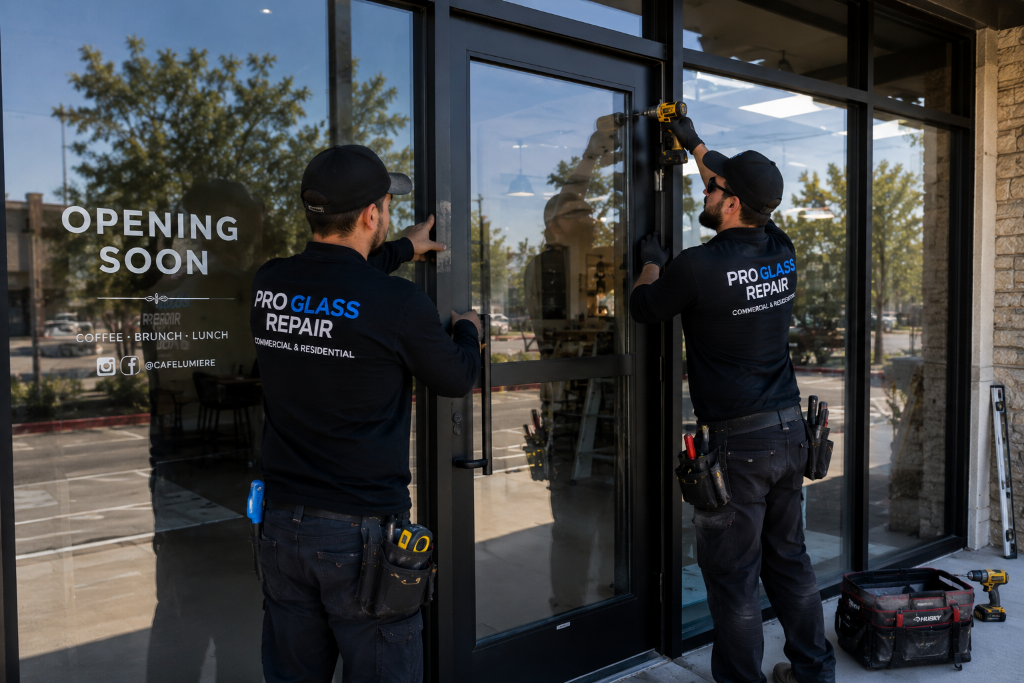 Completed glass storefront installation by Pro Glass Repair
