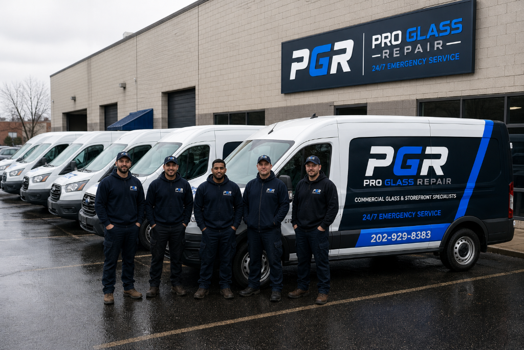 Pro Glass Repair crew and branded service vans ready to serve