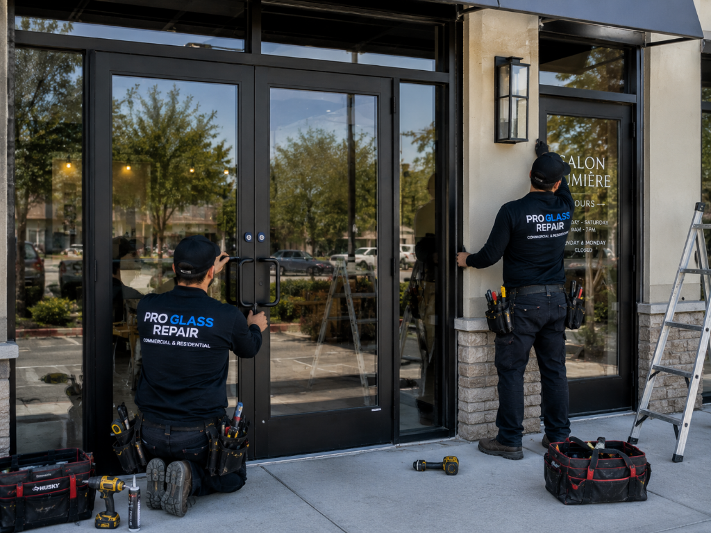 Store and shop window glass entrance repair
