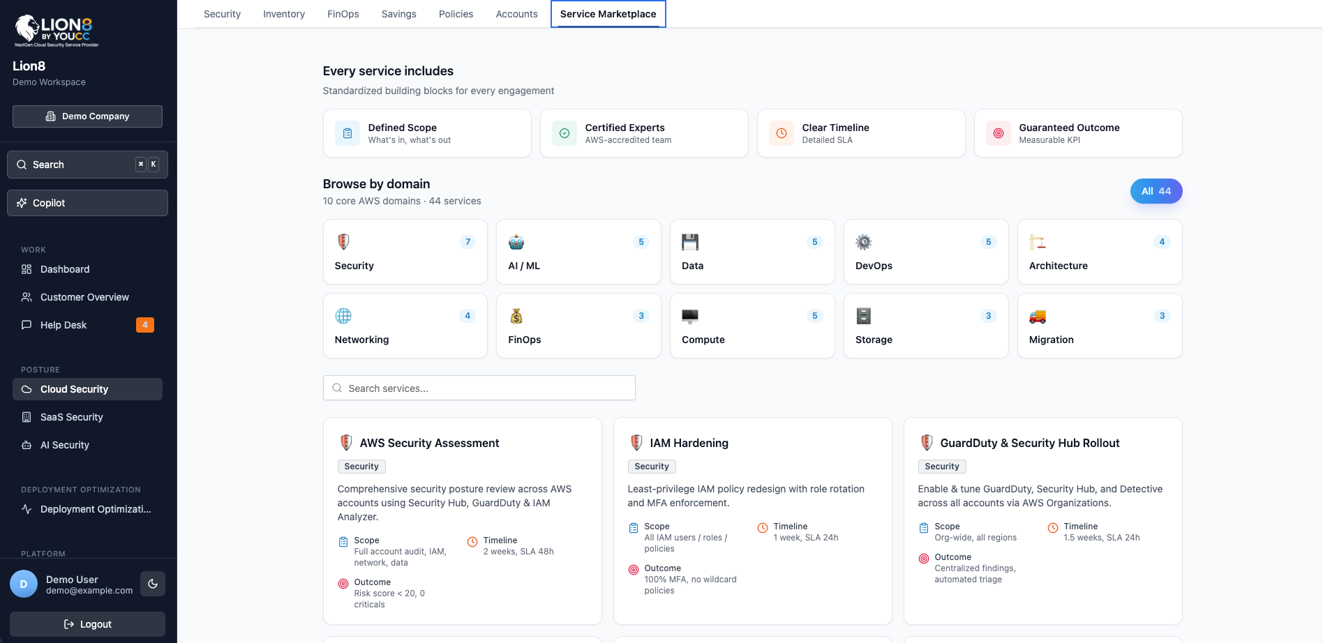 Lion8 AWS Service Marketplace (demo data)