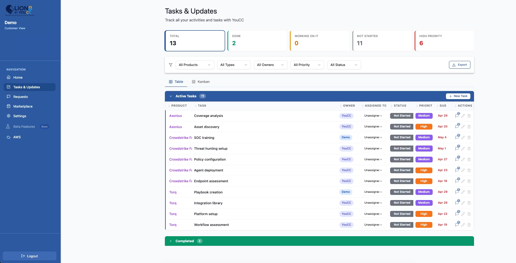 Lion8 Tasks & Updates