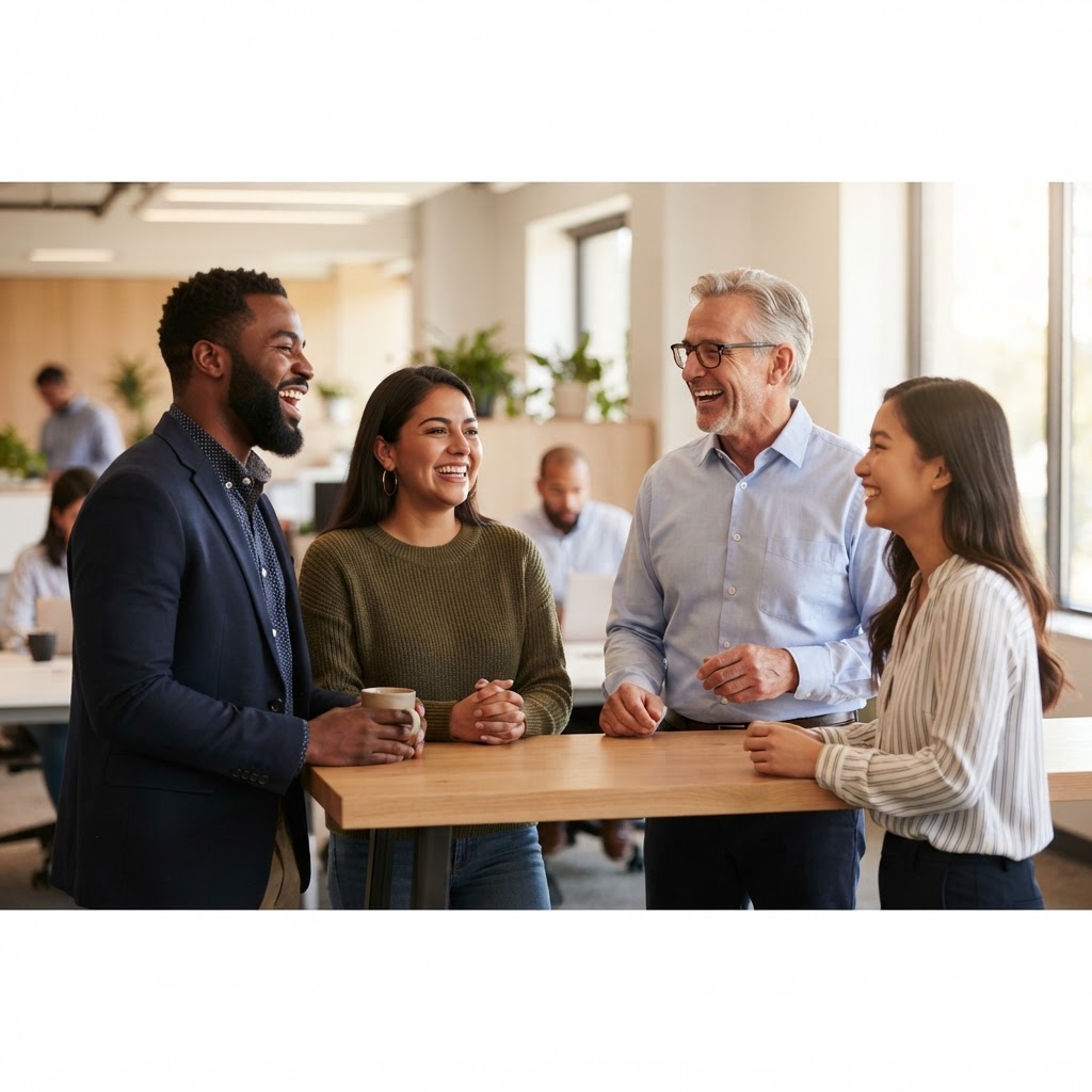 A diverse group of coworkers smiling together