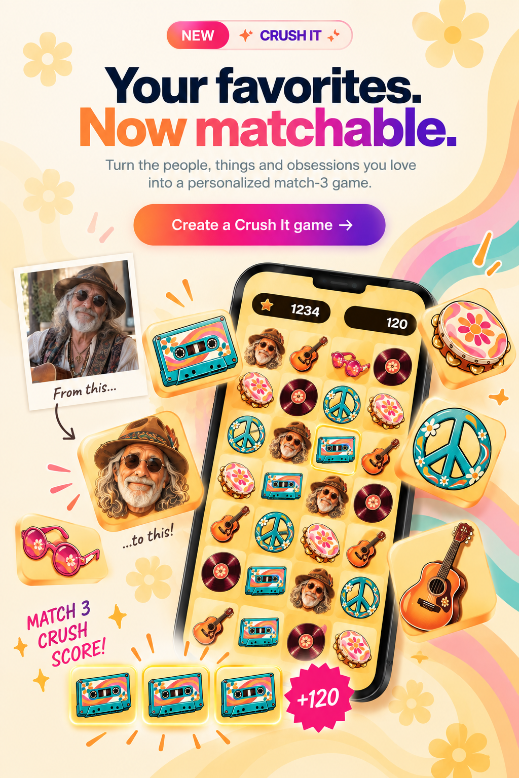 Crush It — turn your favorite people, interests and inside jokes into a personalized match-3 game