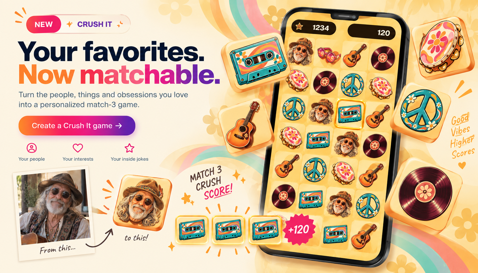 Crush It — turn your favorite people, interests and inside jokes into a personalized match-3 game