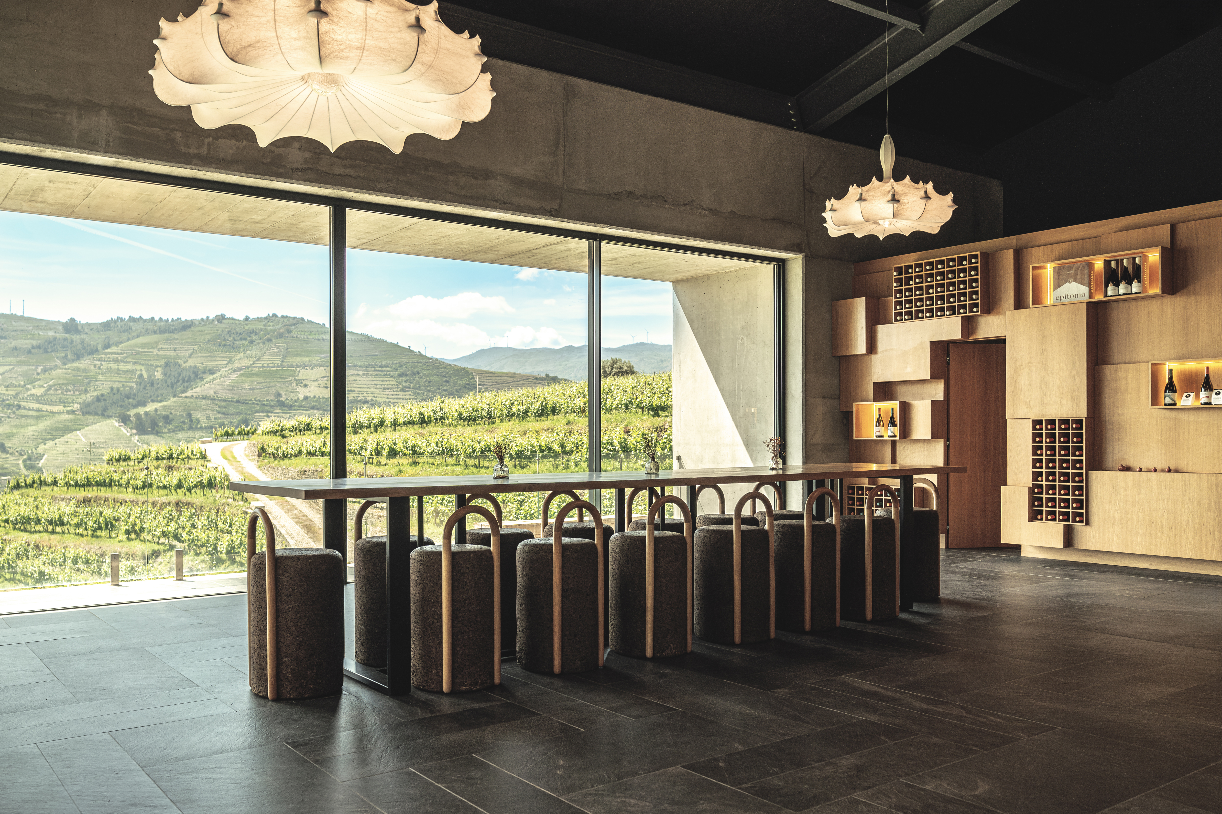 Modern tasting room overlooking the valley