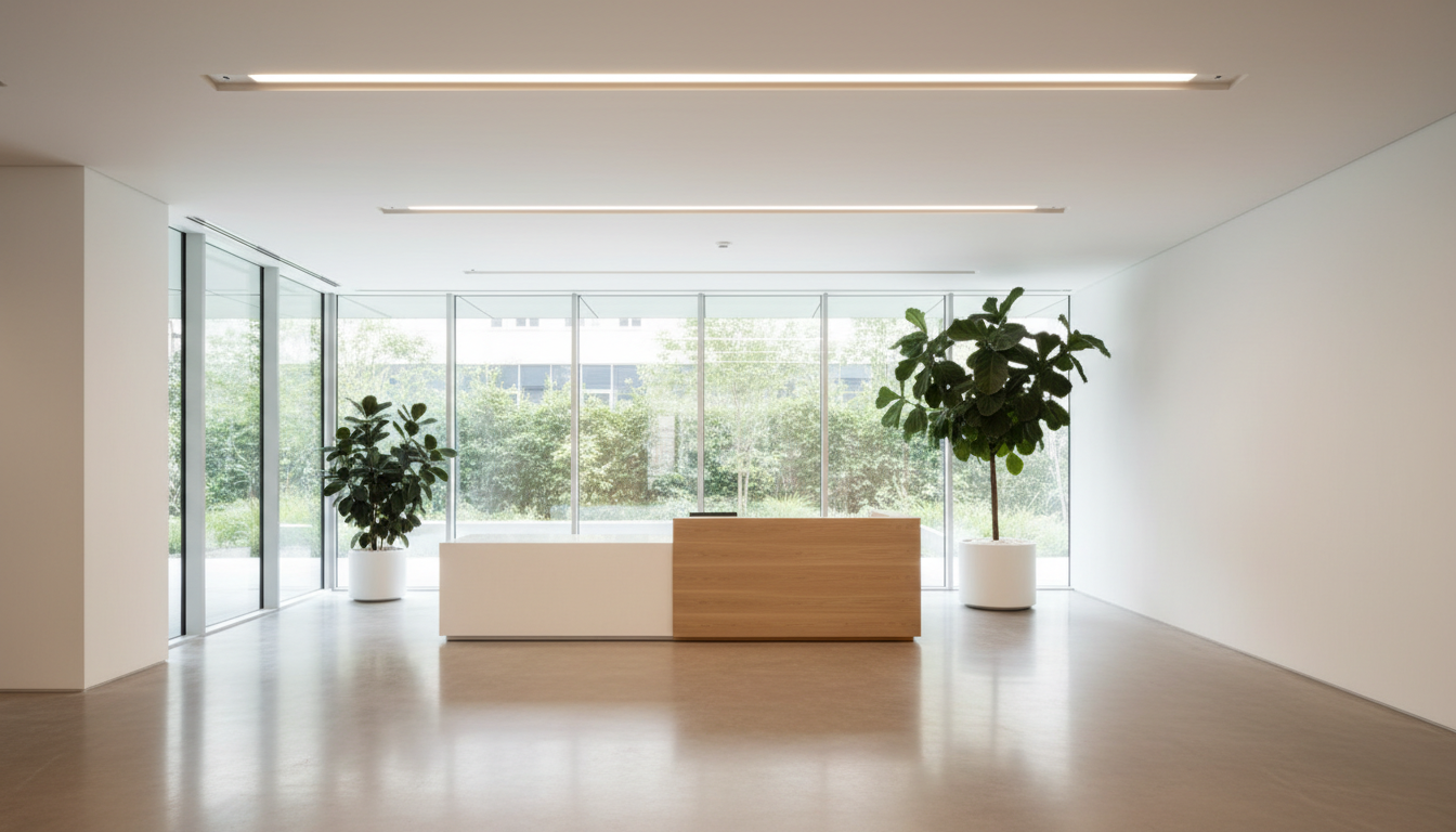 Minimalistisch kantoorinterieur met natuurlijk licht