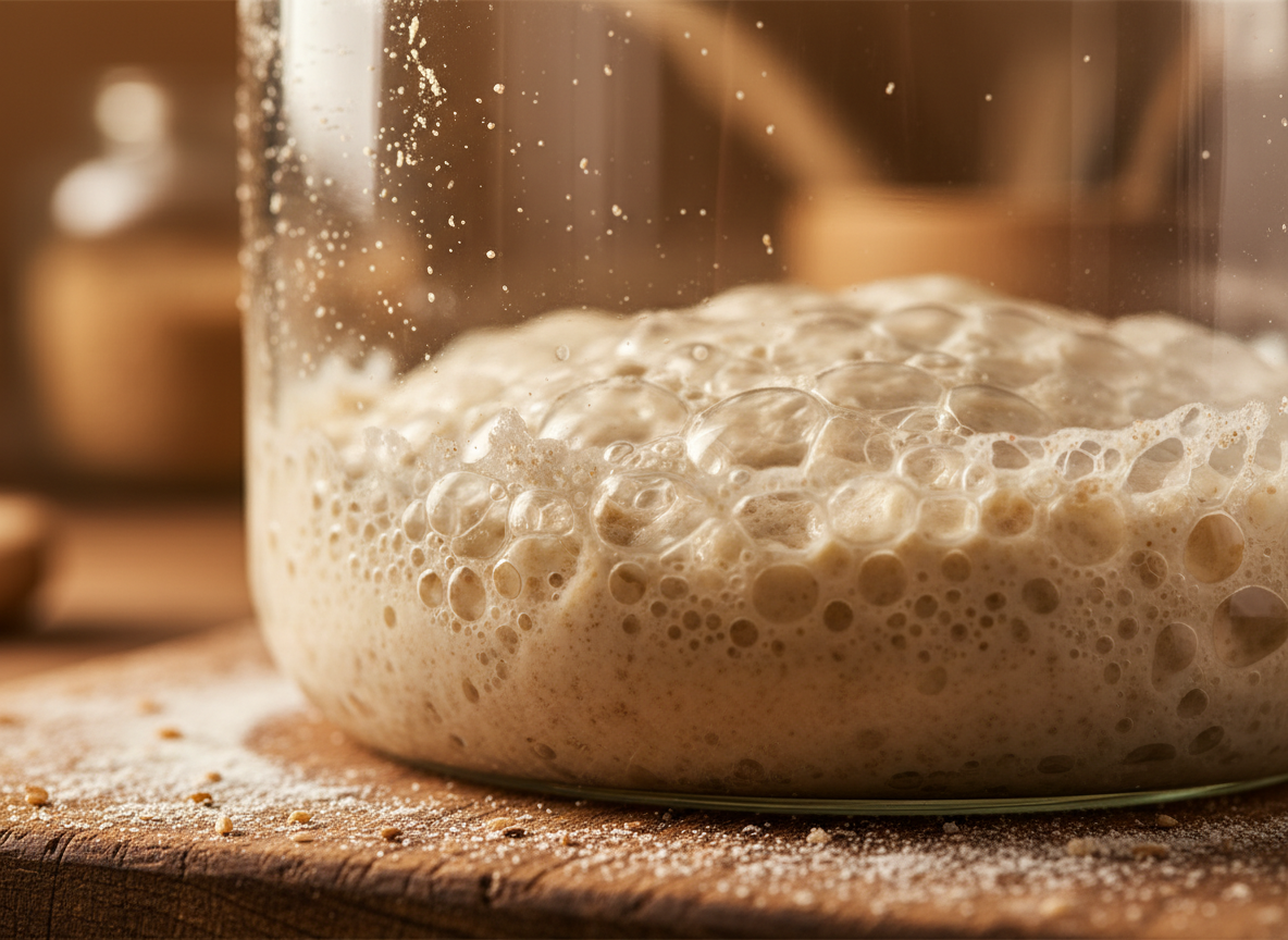 Sourdough starter bubbles