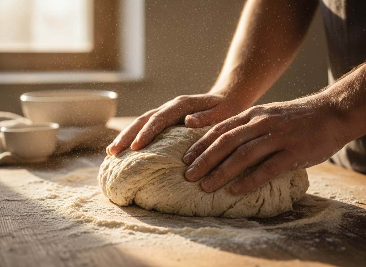 Kneading sourdough dough