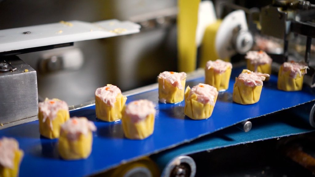 Siu Mai on production conveyor