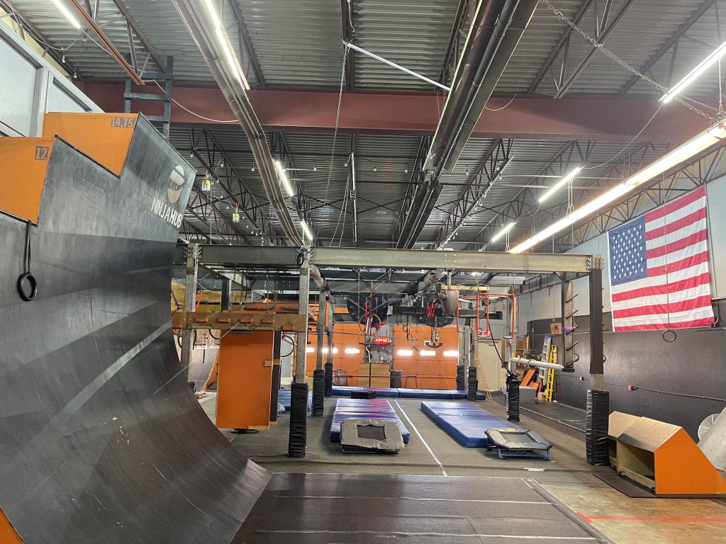 Wide angle view of the Ninja Hub gym interior