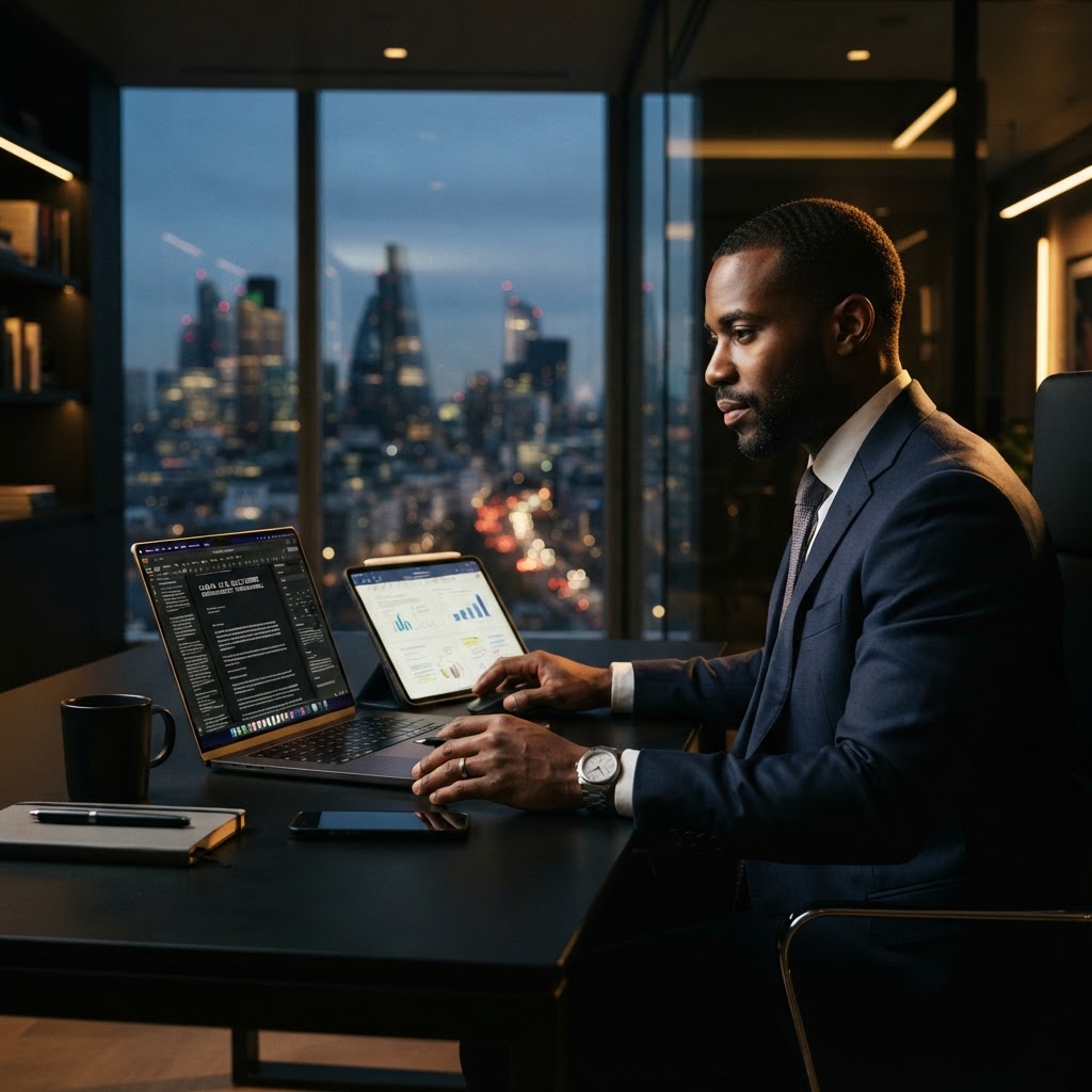 Legal professional working on a laptop