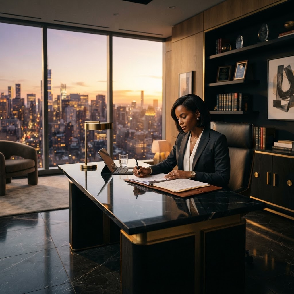 Luxury law office with city view