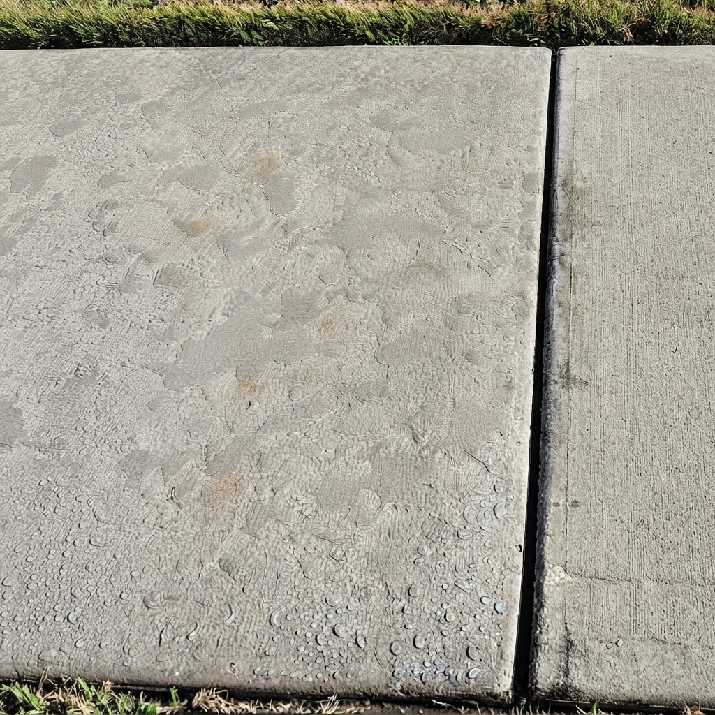 Sealed concrete slab six months after sealing