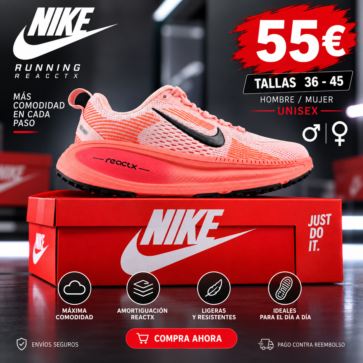 Zapatillas Nike ReactX Running Unisex (Coral)