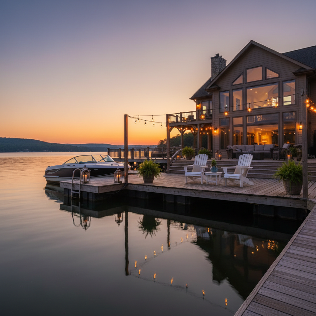 Private waterfront dock and estate property in West Tennessee overseen by Sentinel Estate Care in Savannah TN