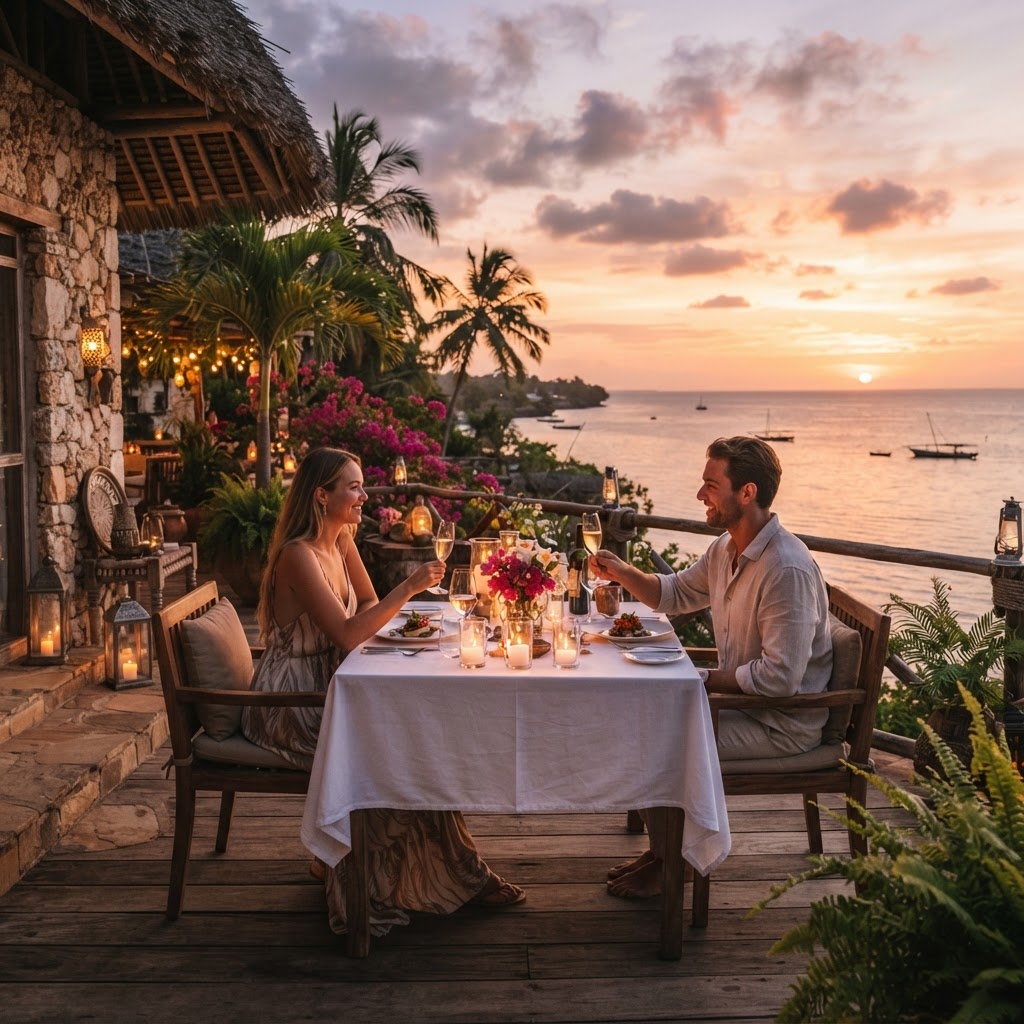 Sunset dining terrace at a Salt Villa