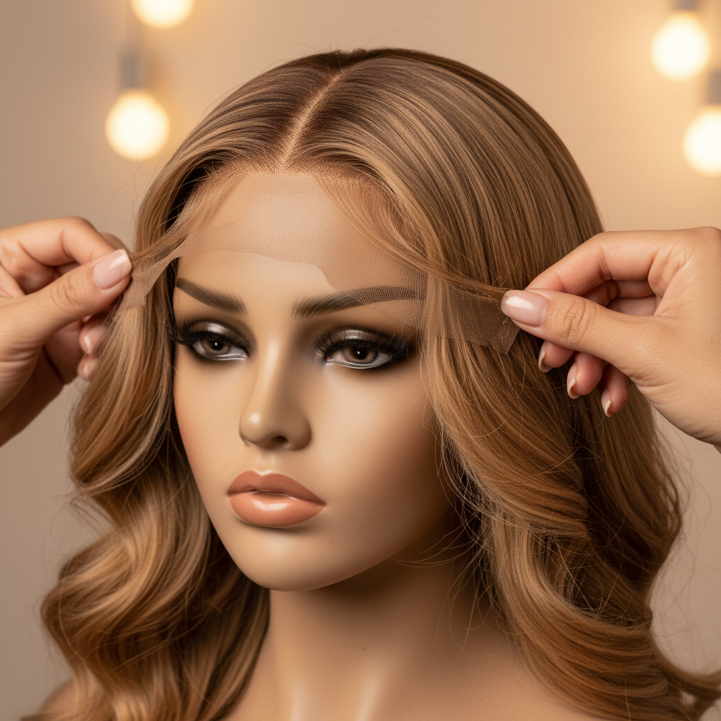 Lace front Indian Remy wig showing undetectable HD lace hairline