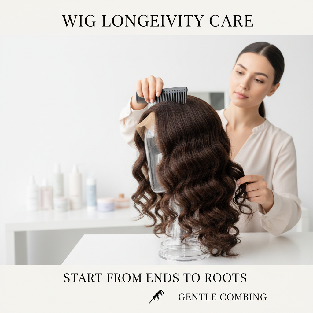 Essential wig maintenance tools: wide-tooth comb, satin cap, and sulphate-free shampoo