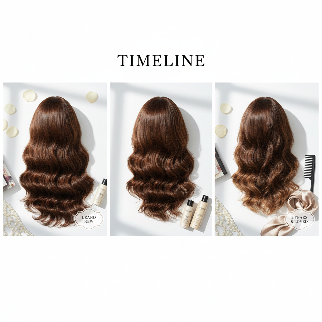 Timeline showing human hair wig maintained beautifully over 2 years