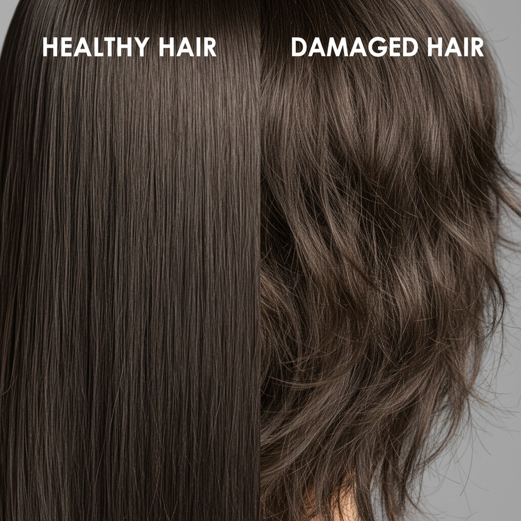 Close-up comparison of healthy vs aged human hair wig strands