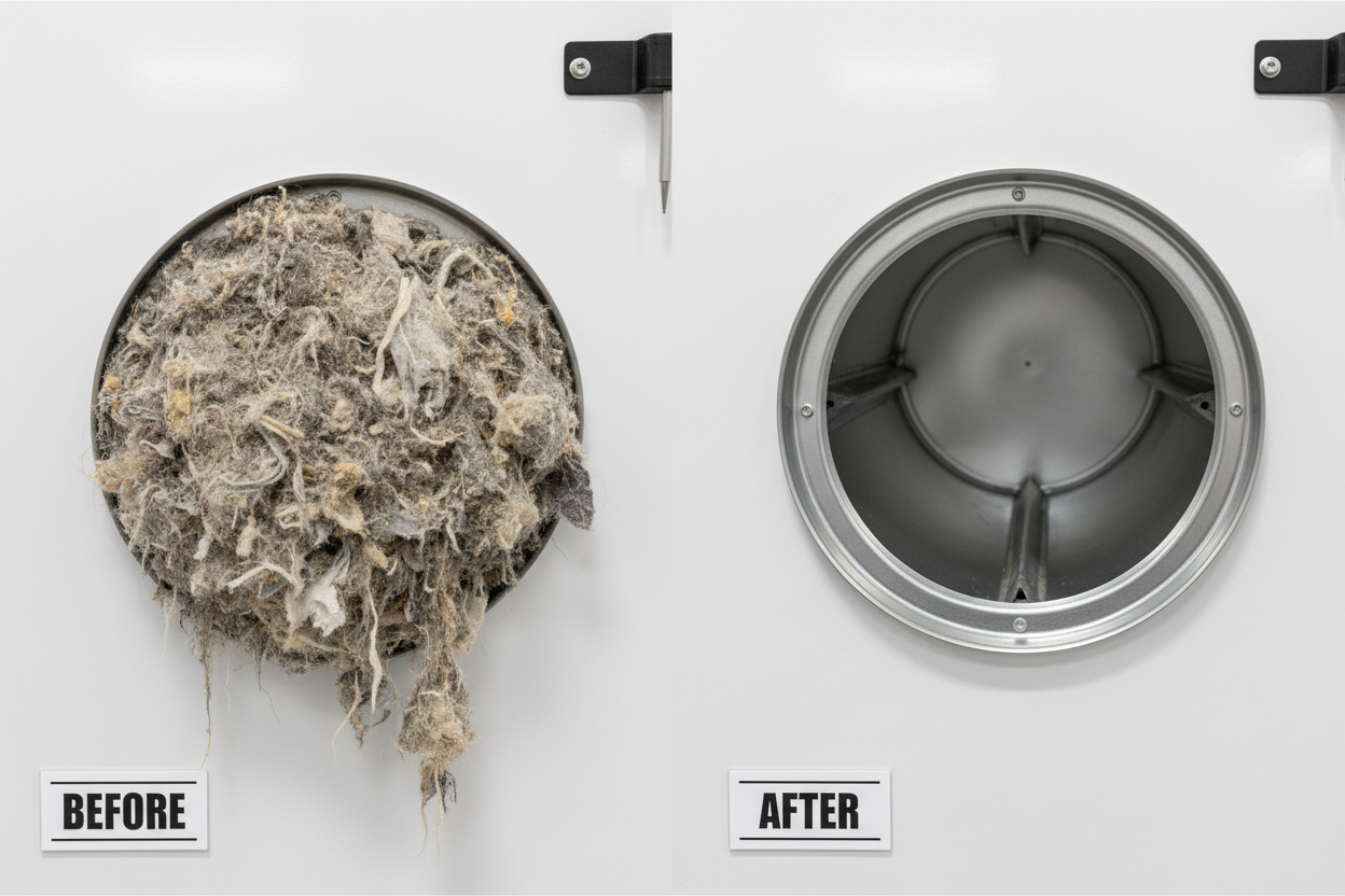Dryer vent lint removal before and after
