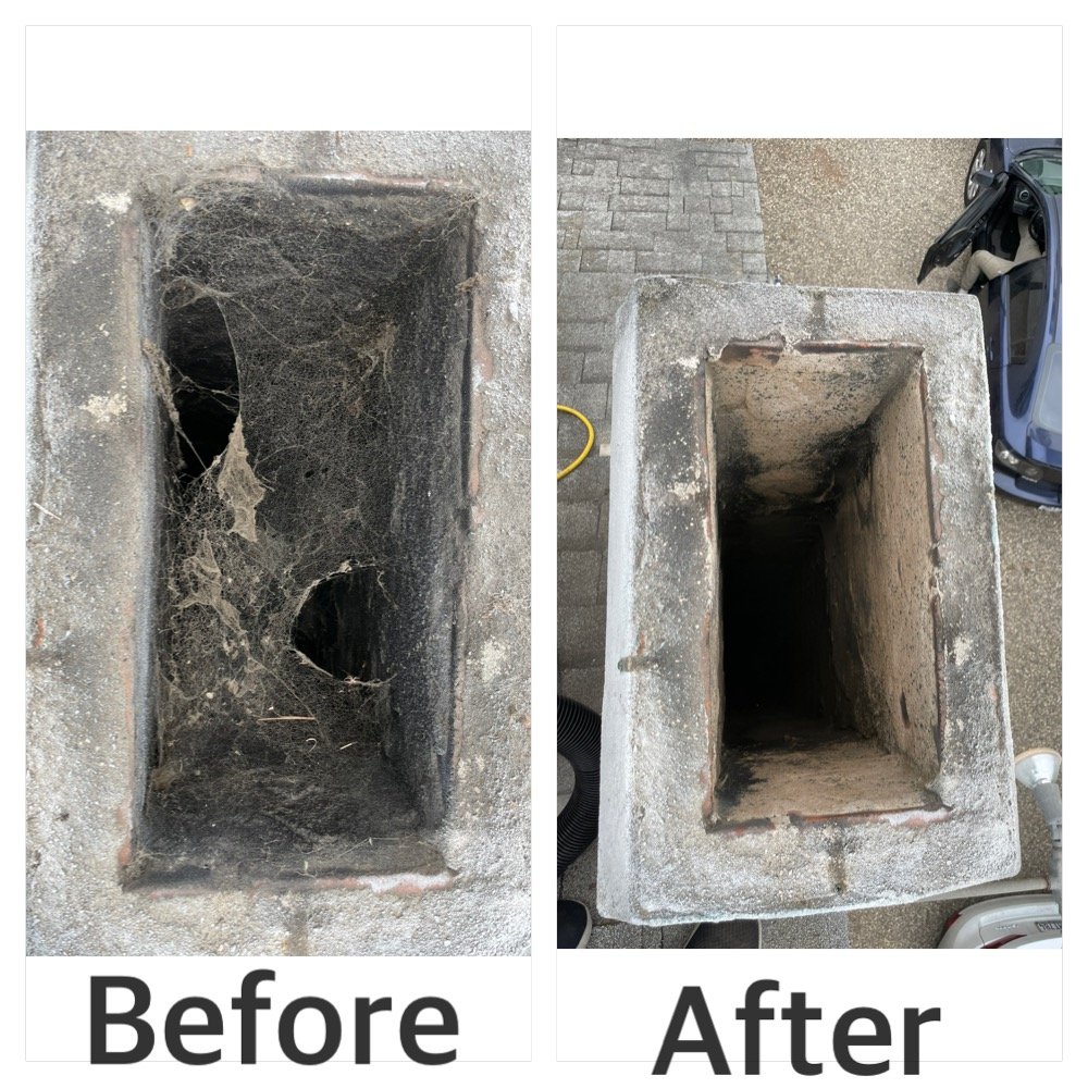 Chimney cleaning before and after comparison