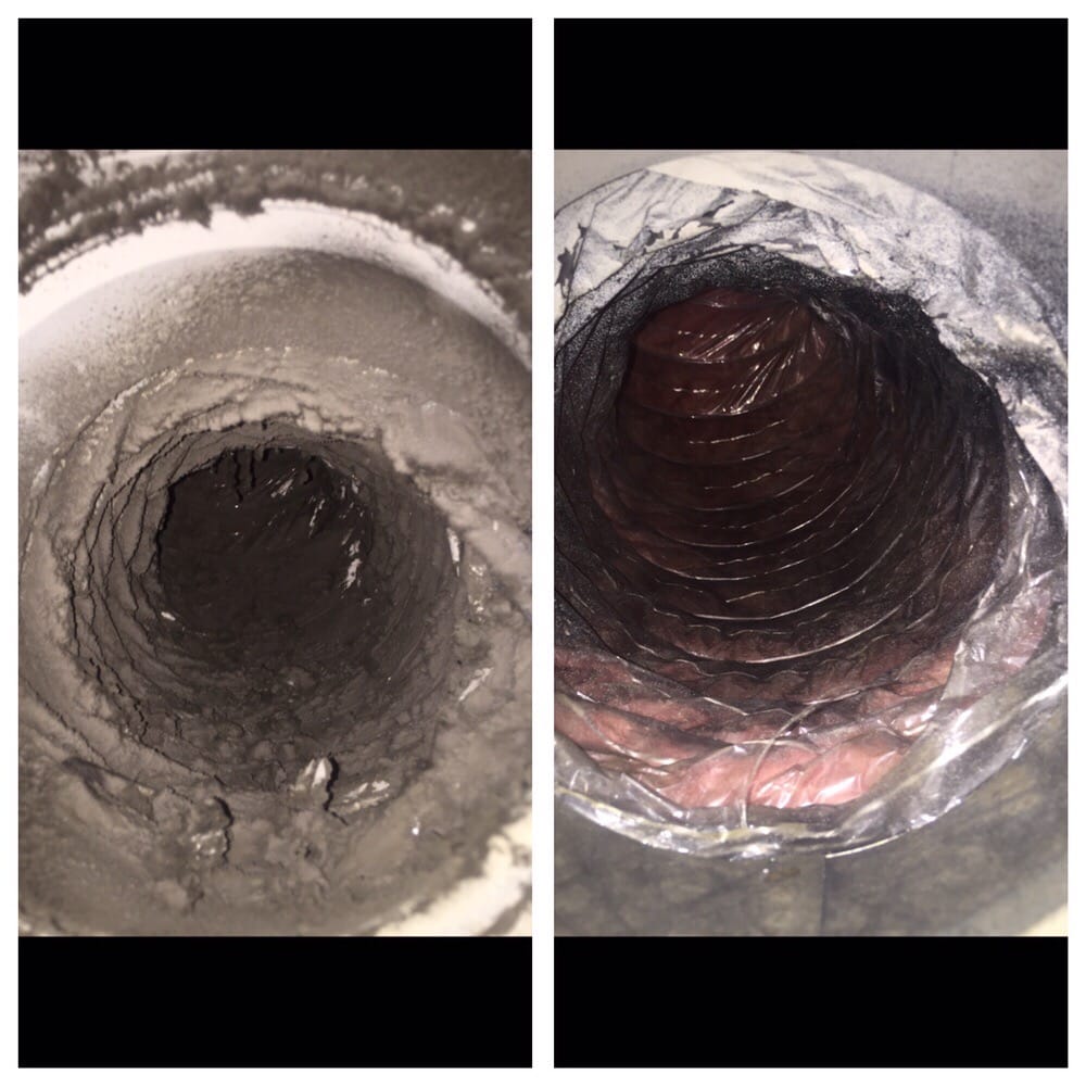 Air duct interior before and after cleaning