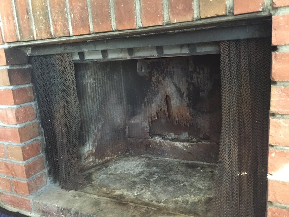 Firebox before cleaning - heavy buildup