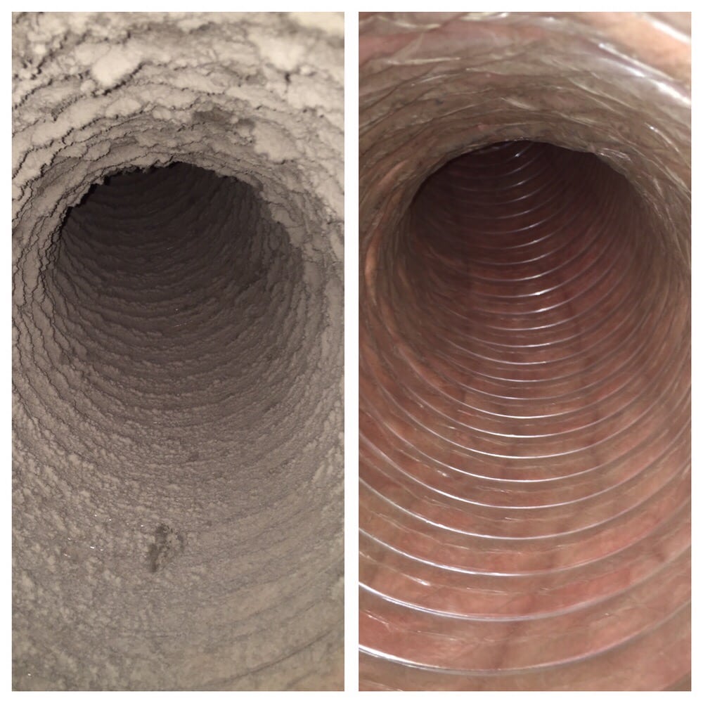 Flex duct before and after cleaning - dust removal