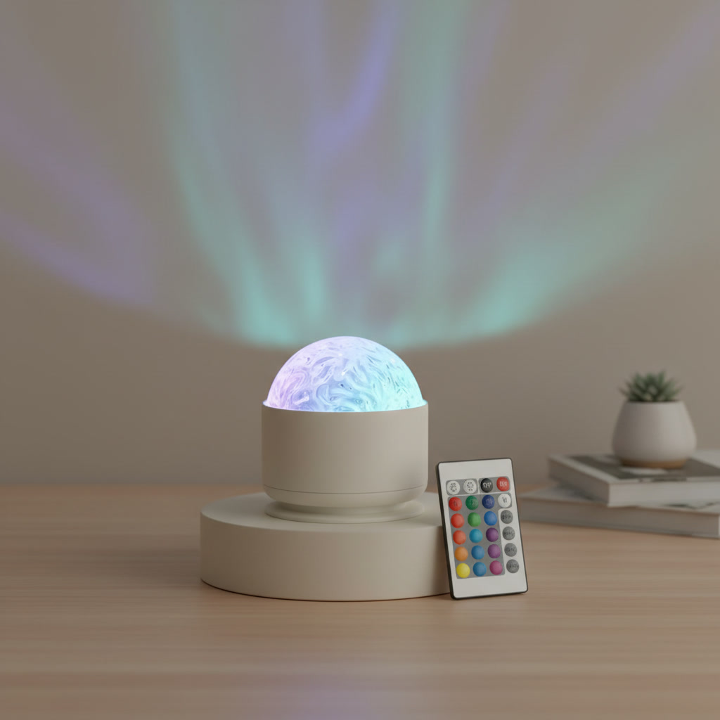 Aurora light — On oak · in the room