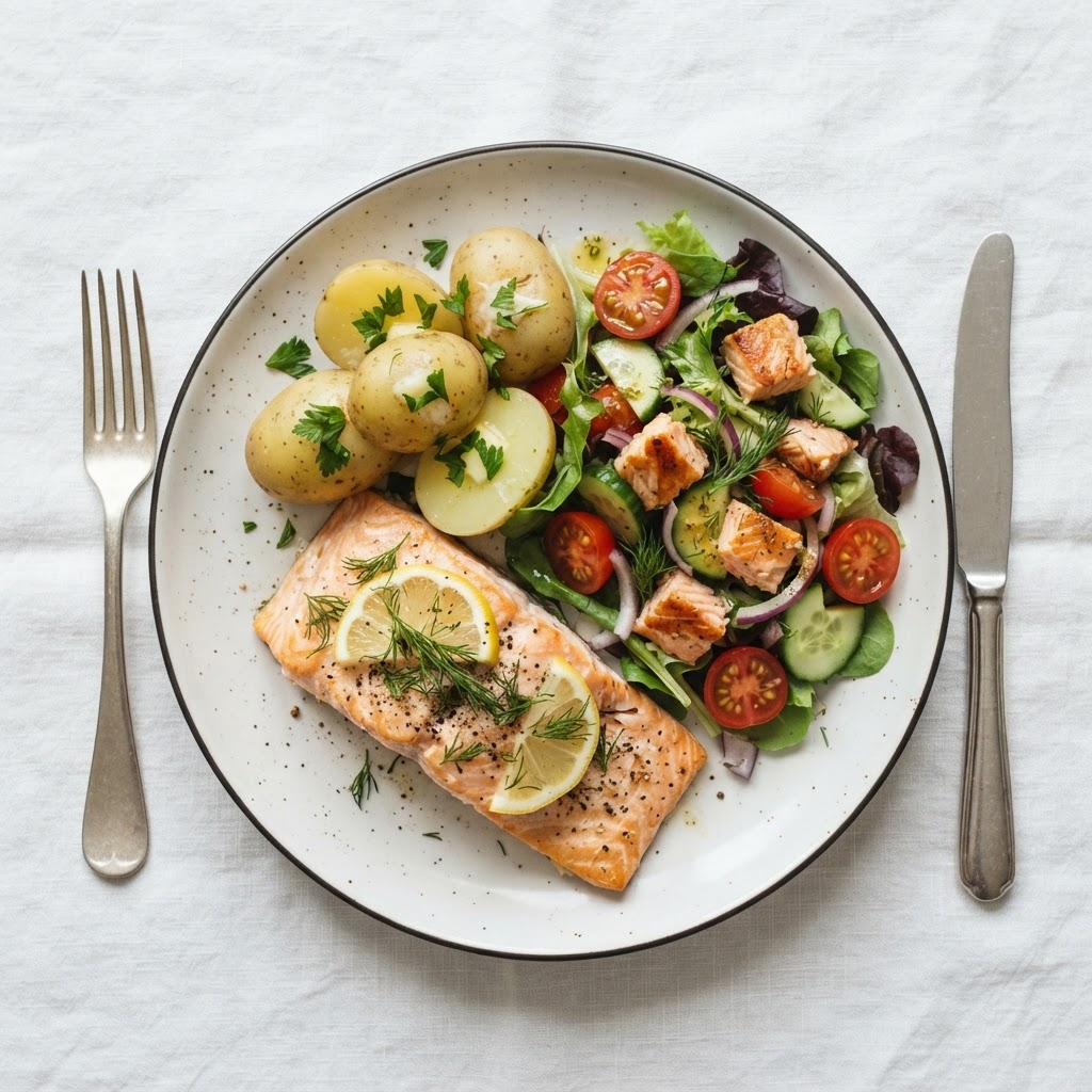 Laks med kartofler og salat