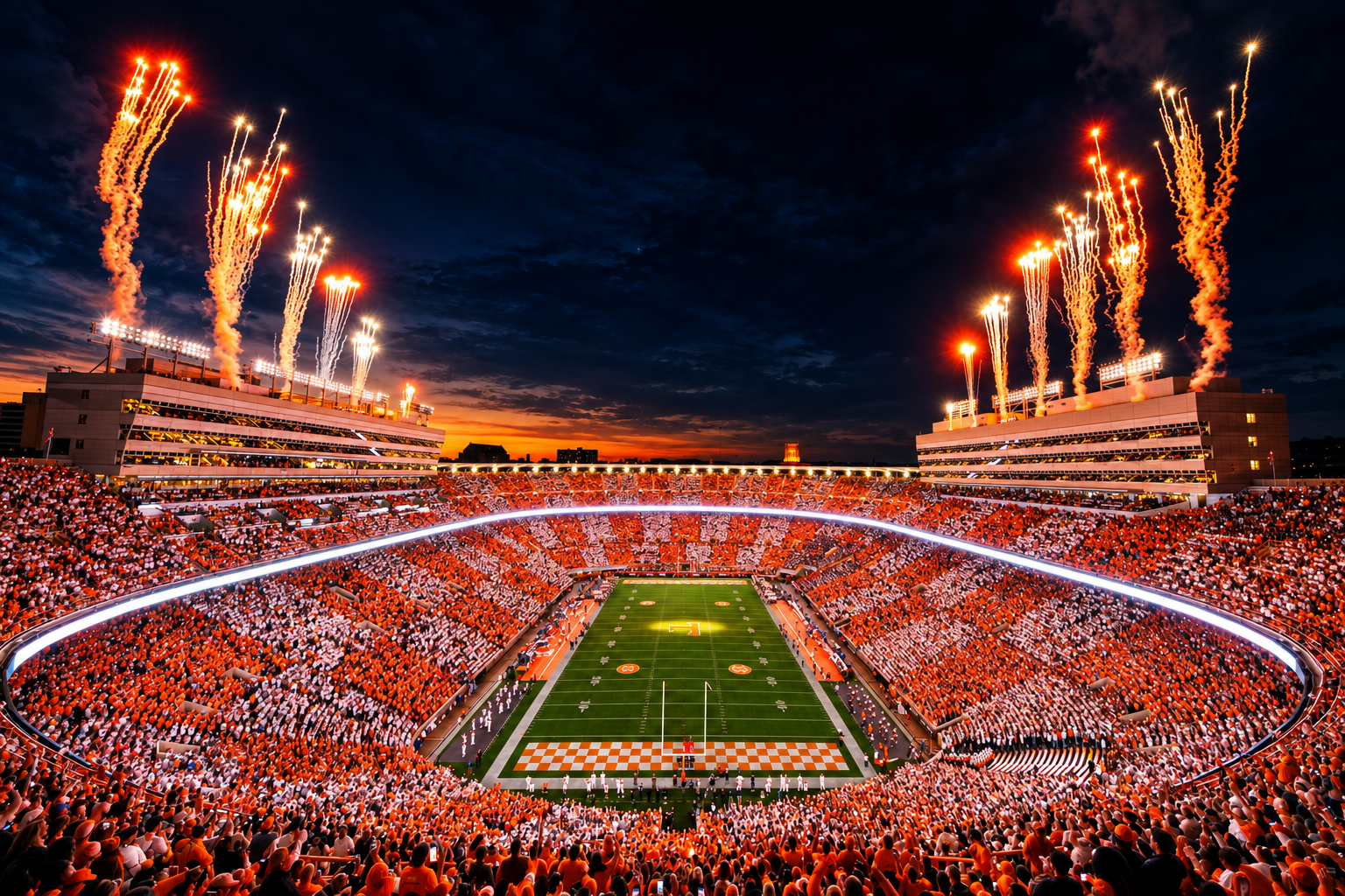 Fireworks lighting up Neyland Stadium for a night game
