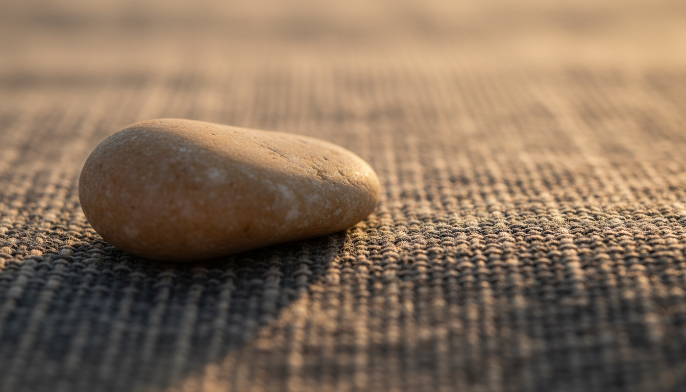 Natural textures meeting — smooth stone and rough linen